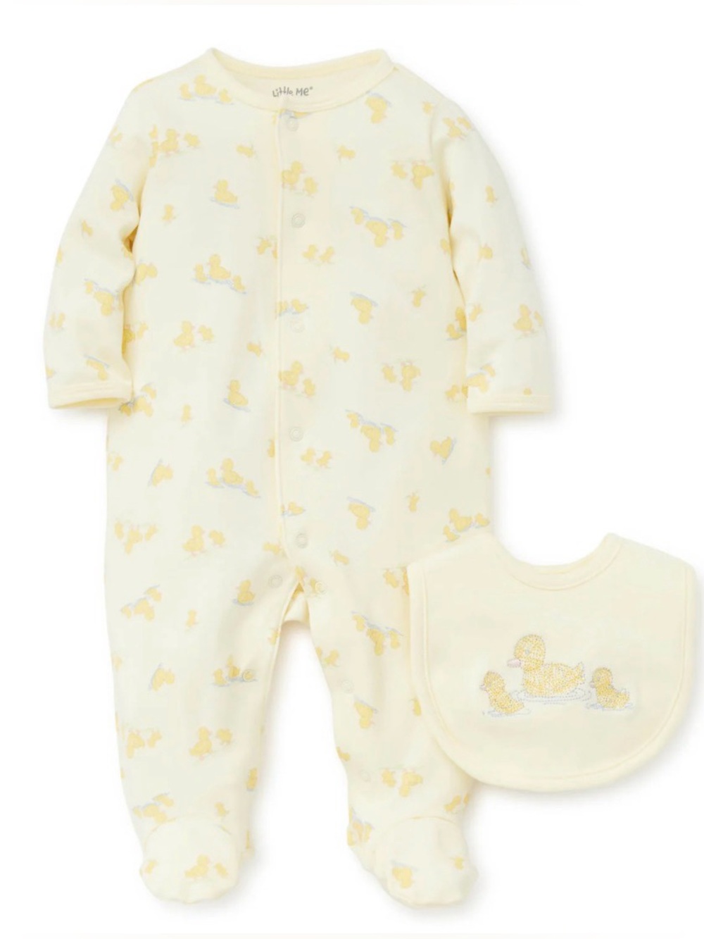 NWOT Yellow Duck Print Baby Sleeper and Bib Set